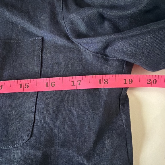 Vintage 90s Lauren Ralph Lauren Shirt Jacket M Blue Navy Linen Long Line Cuffed - Picture 7 of 9